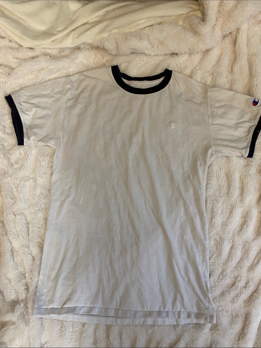 Champion White Ringer Tee with Navy Trim
